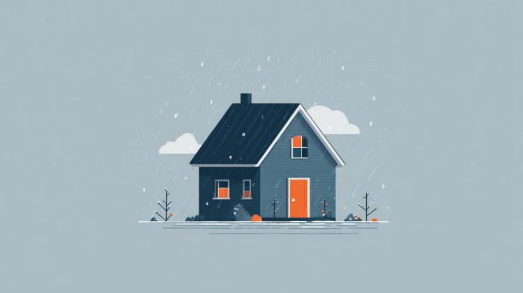 An illustration of a house with a strong roof protecting against extreme weather.