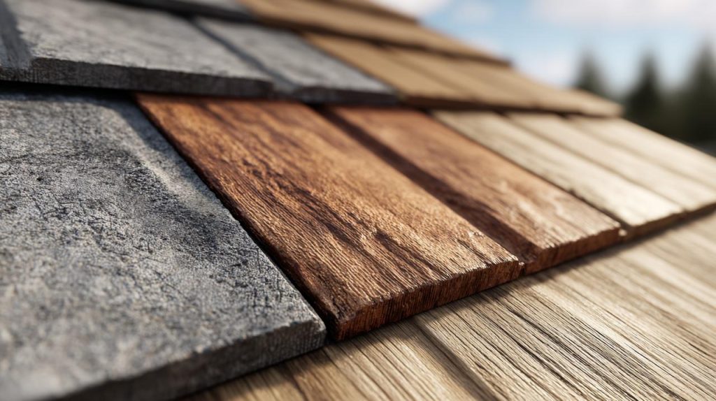 Close-up comparison of different roofing material textures.