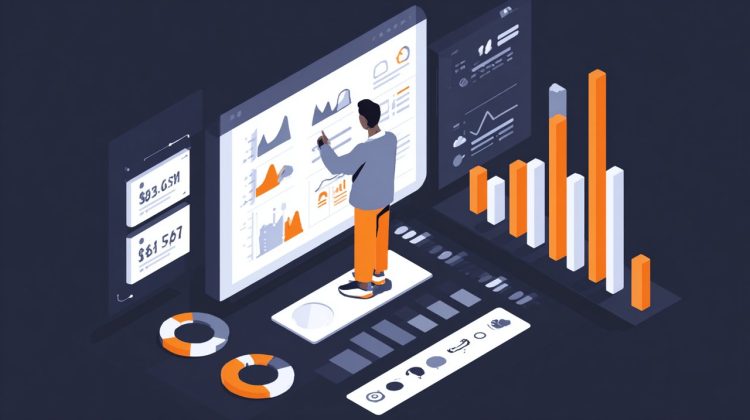 An isometric illustration of a person evaluating a complex decision matrix with multiple career factors.