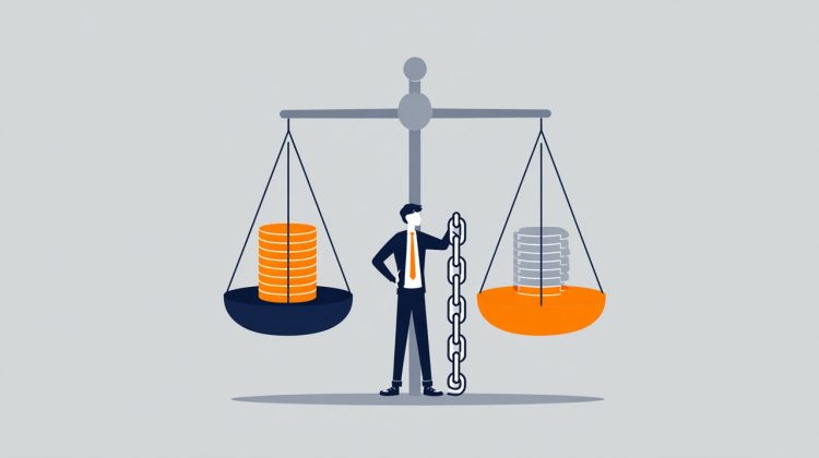 An illustration of a person weighing investment against debt repayment.