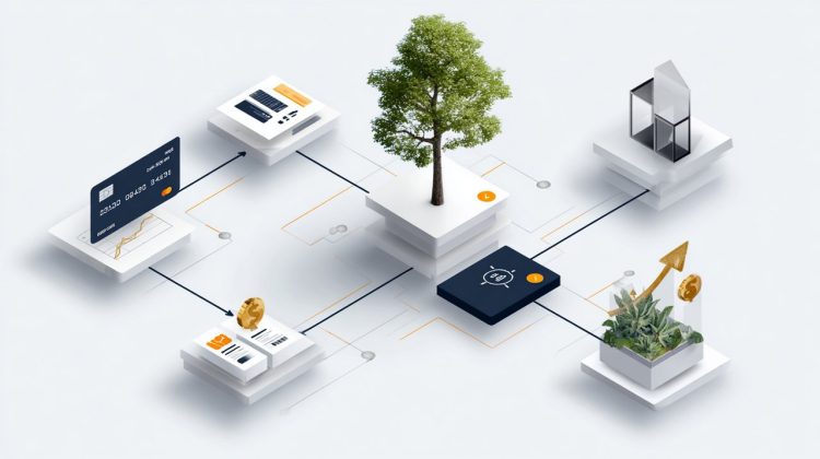 Isometric illustration of a 5-step financial blueprint.