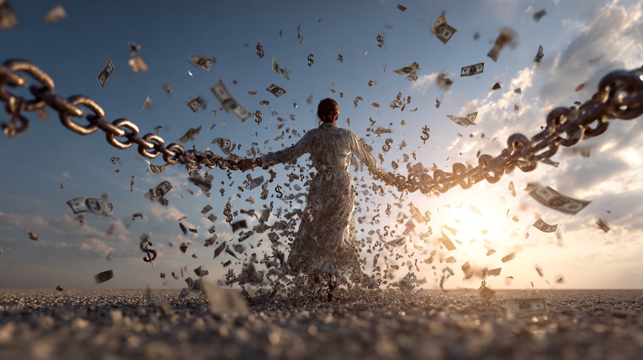 A person breaking free from financial debt.
