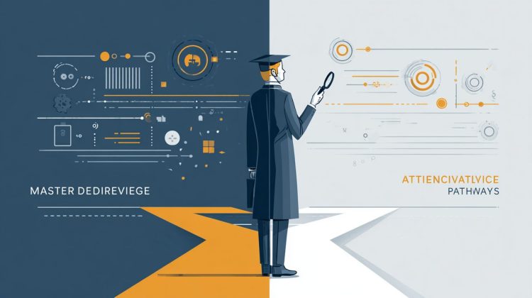 Illustration of a person analyzing educational investment options.
