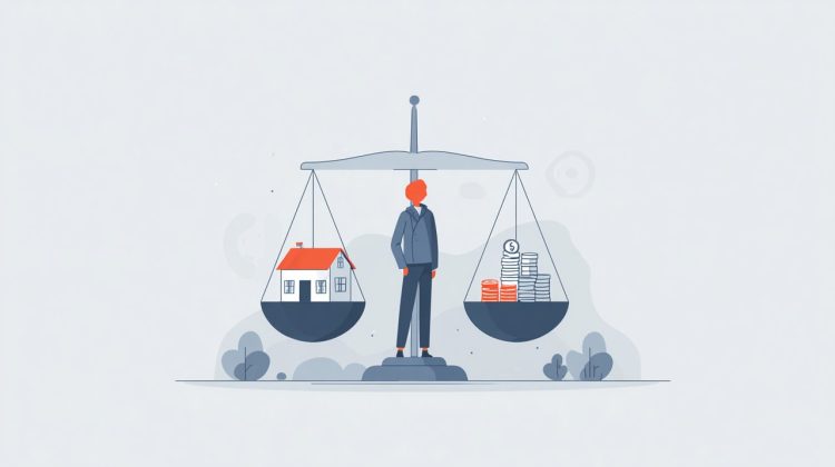 An illustration of a person weighing rent vs. buy options.