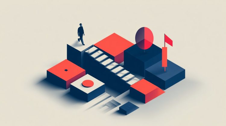 Isometric illustration showing a person navigating around common construction pitfalls.