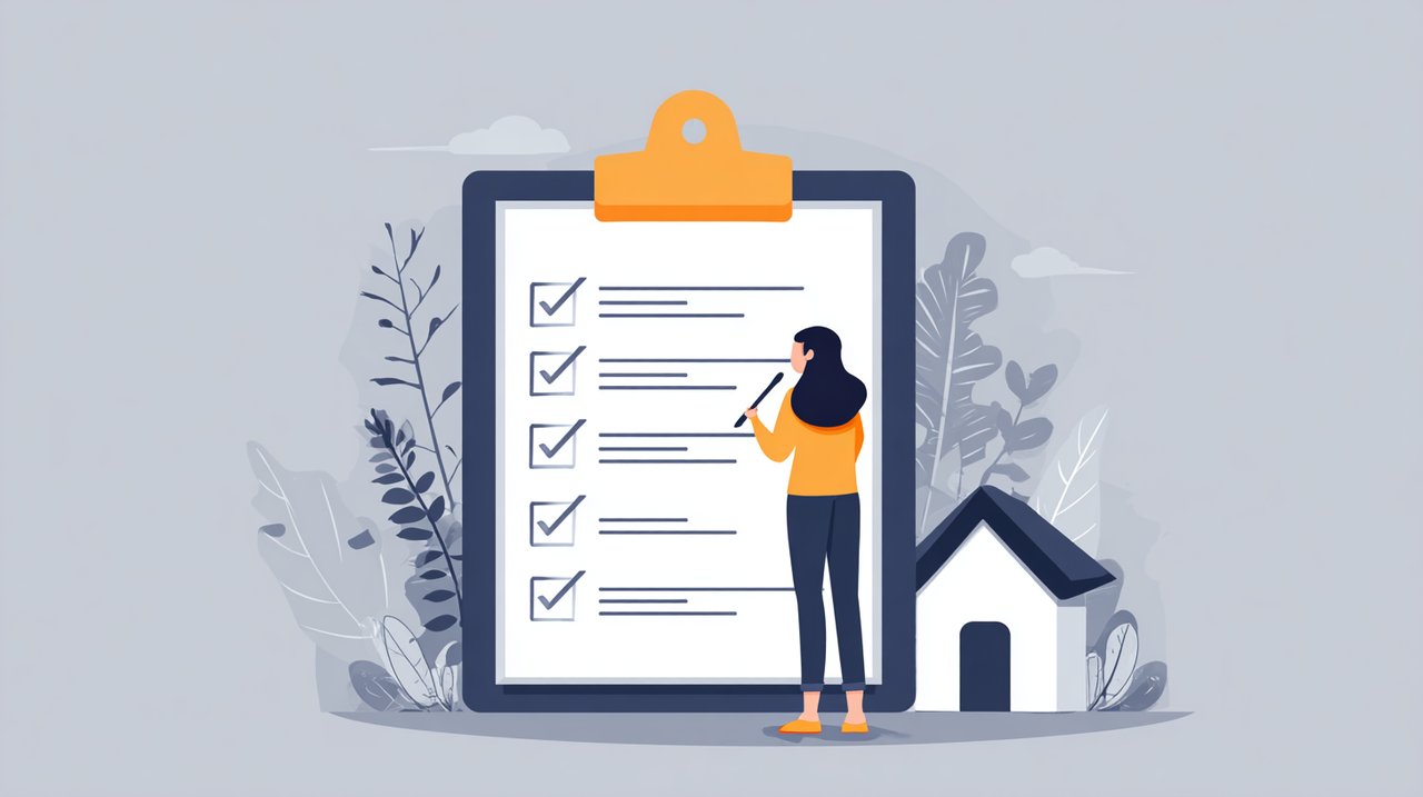Illustration of a person evaluating options on a checklist for a roofing project.