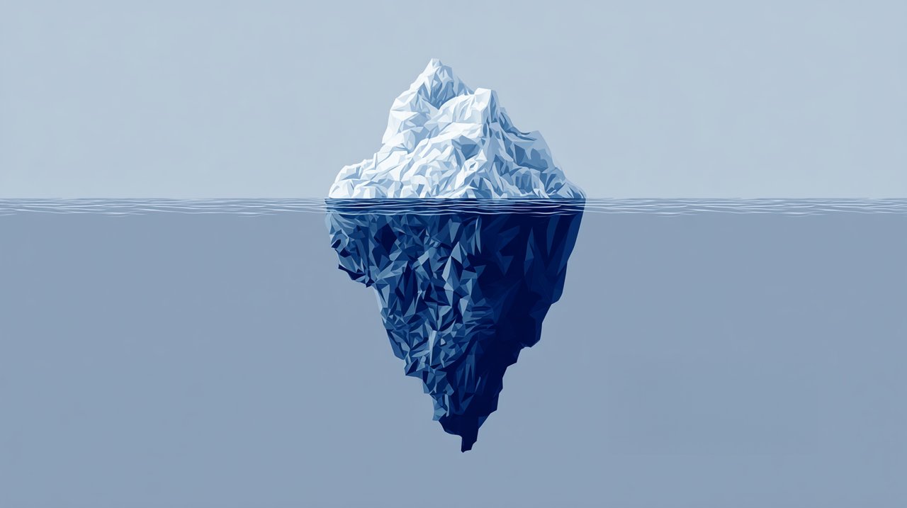 An illustration of an iceberg showing visible and hidden costs.