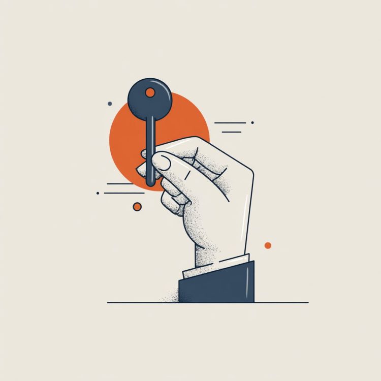 A minimalist flat illustration of a hand turning a key in a lock, symbolizing unlocking financial foresight and control in homeownership.