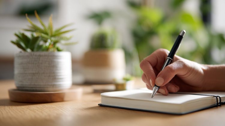 A hand writing an action plan on a notepad, symbolizing intentional growth.