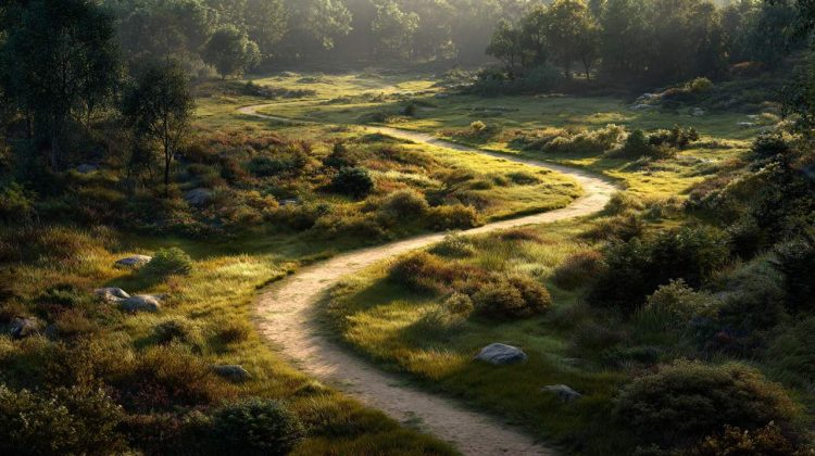 A winding path through evolving landscapes.