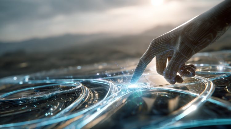 Hand interacting with a holographic interface for strategic decision making