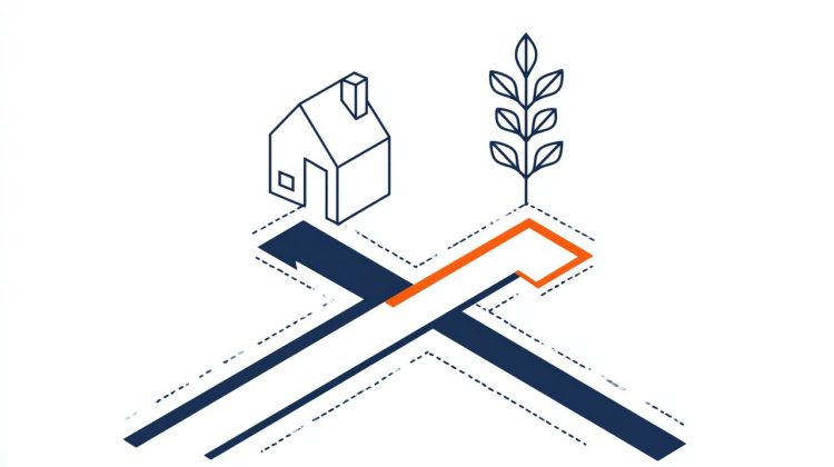 A minimalist illustration of a crossroads or decision point between mortgage prepayment and investment, symbolizing opportunity cost.