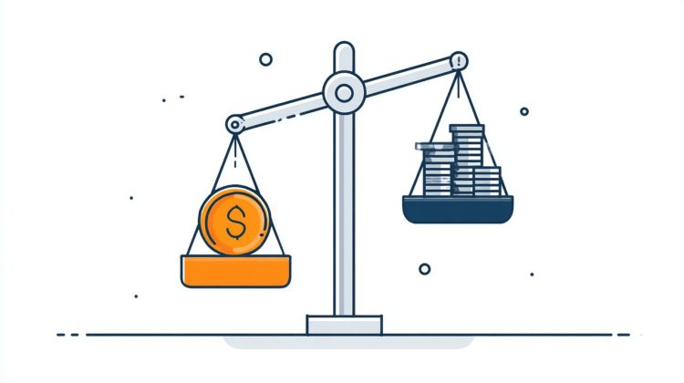 A minimalist illustration of a balancing scale weighing a large down payment against lower monthly payments, text-free.