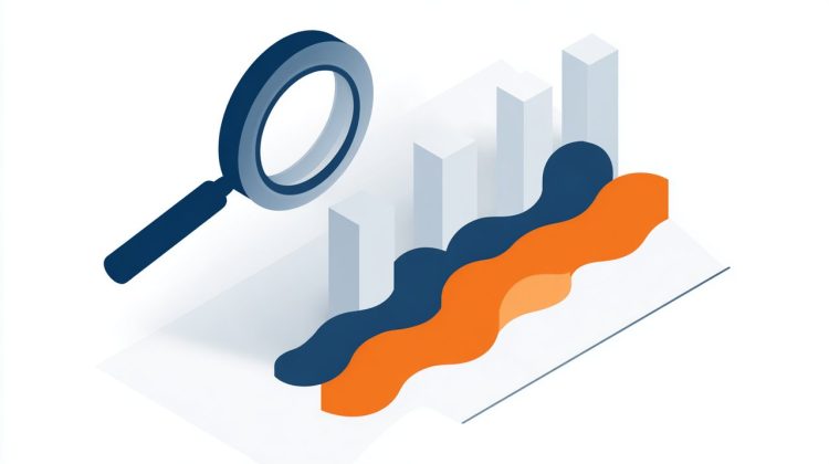 An isometric illustration of a magnifying glass over financial data, representing stress-testing and scenario analysis, text-free.