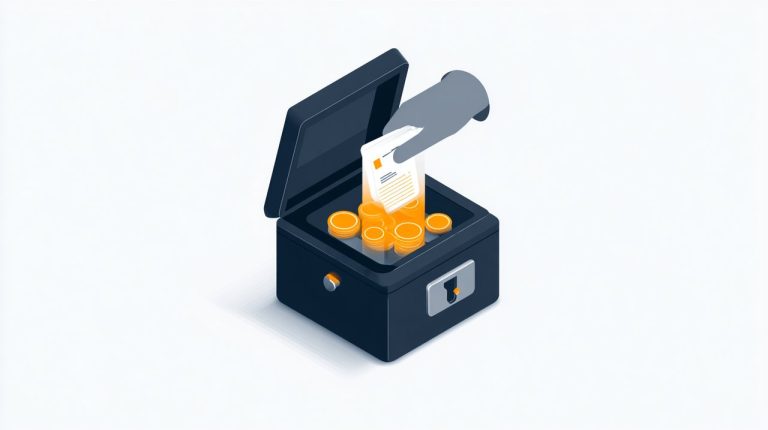 A minimalist flat illustration of a stylized 'black box' being opened, revealing simplified, interconnected financial components inside. A bright orange light emanates from within, symbolizing clarity, text-free.