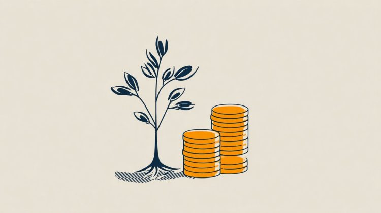 A minimalist flat illustration depicting a growing plant, with its roots firmly planted in a foundation, symbolizing increasing principal repayment and asset growth, text-free.
