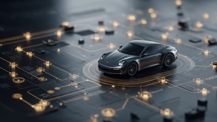 A car integrated into a financial ecosystem diagram.