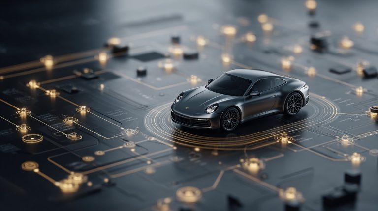 A car integrated into a financial ecosystem diagram.