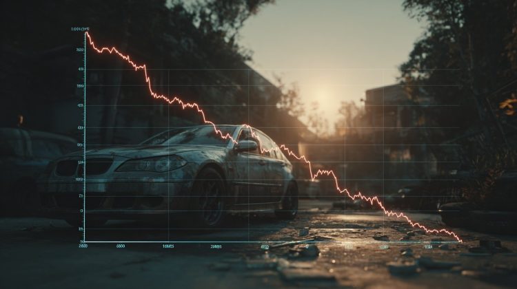 Visual representation of car value depreciation over time.