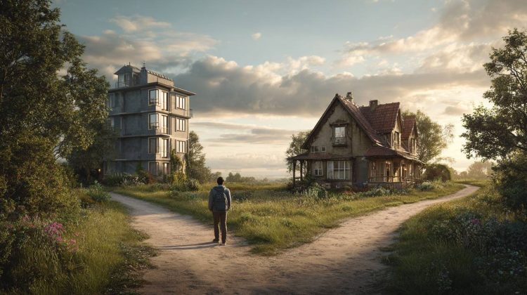 A visual representation of the decision between renting and buying a home.