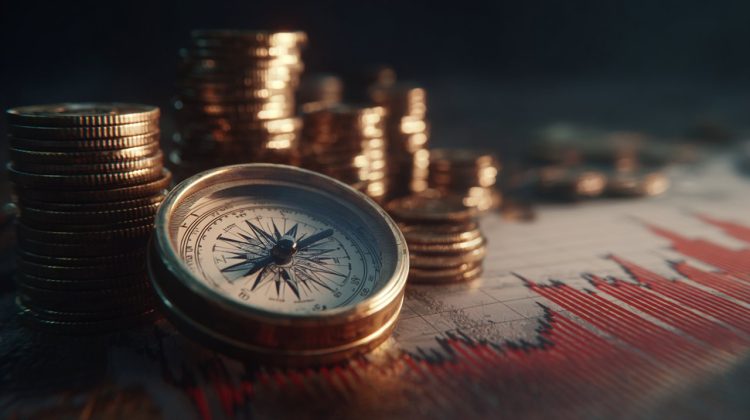 Photorealistic image of a strategic financial compass.