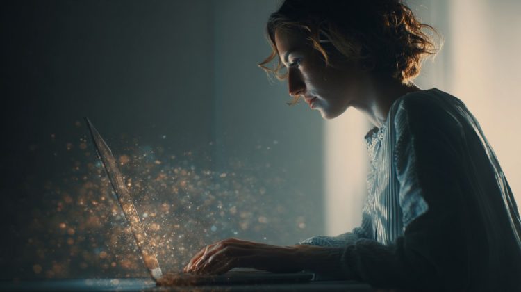 A person finding peace and focus while working on a digital project.